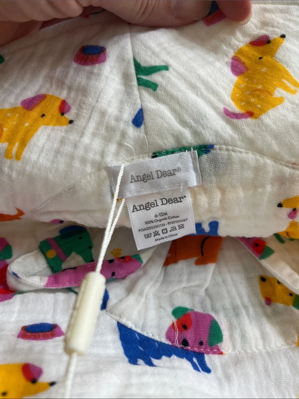 Angel Dear White Sun Hat with Colorful Dog Print NWT